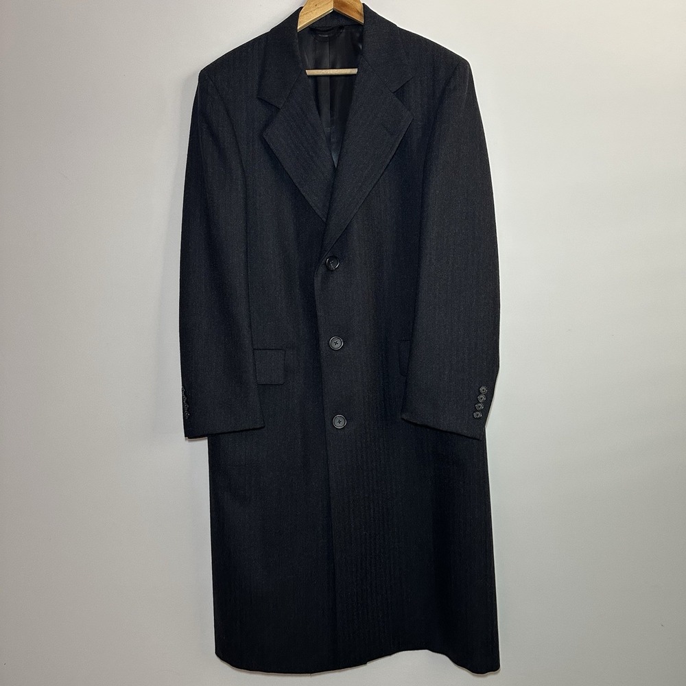 Vintage USA Made Trench Overcoat Coat Wool Long Top 38 Single Breasted Black